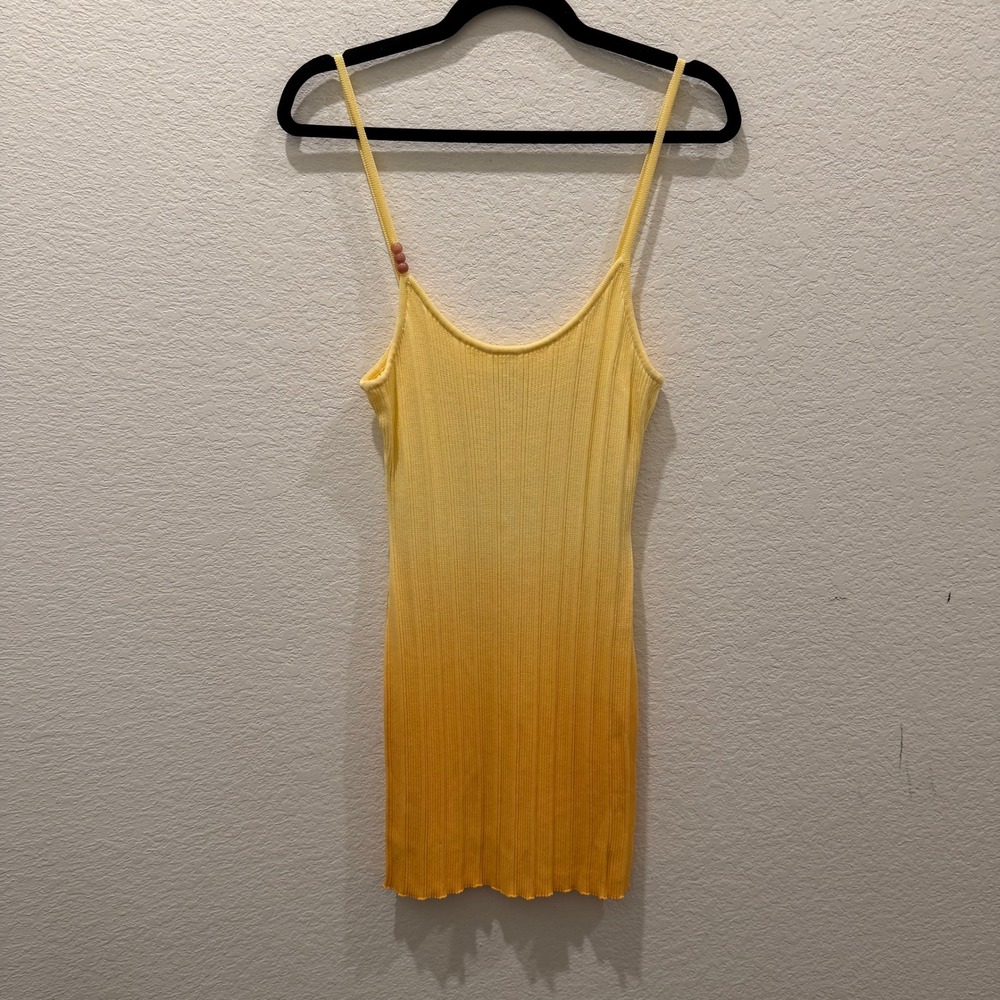 SNDYS Yellow Ombre Ribbed Knit Mini Dress Spaghetti Strap Beaded Detail Size M